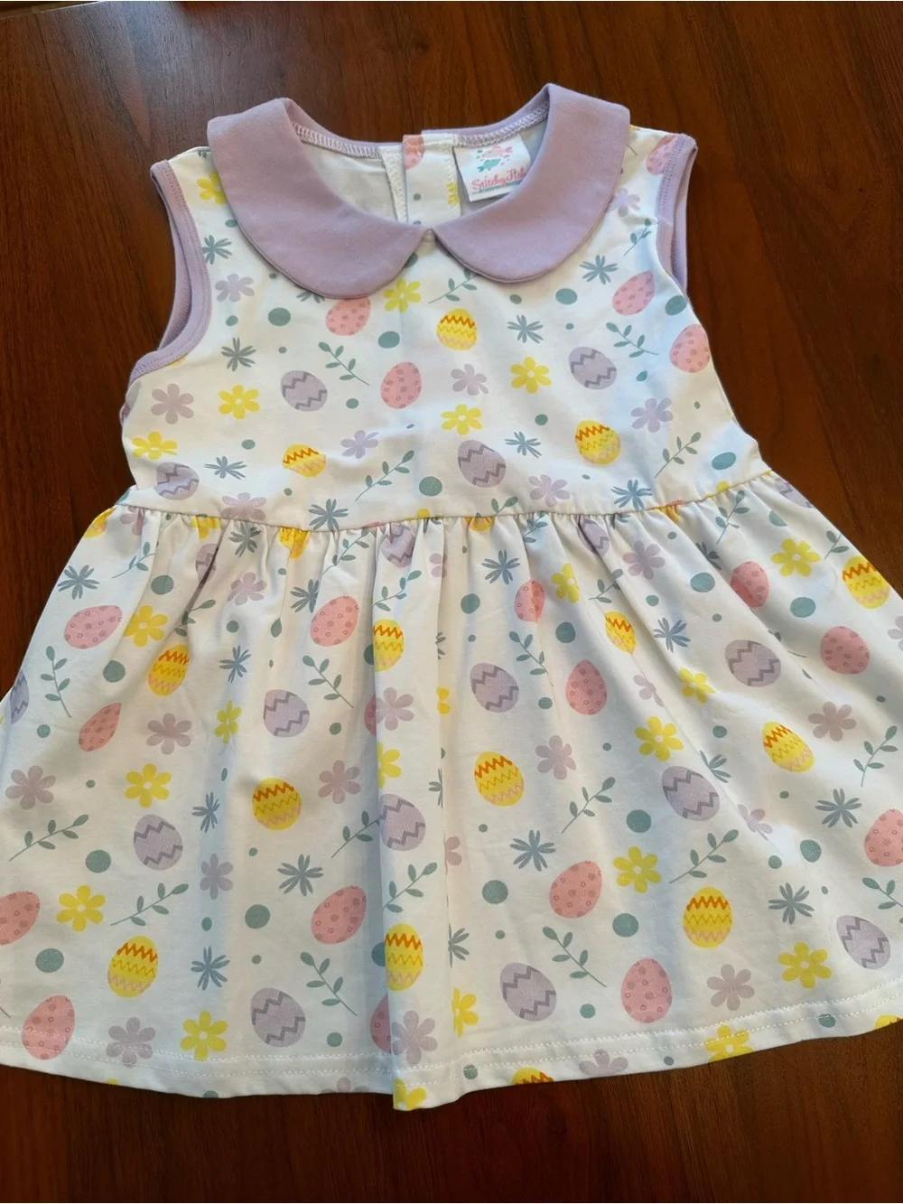 Stitchy Fish Easter Pastel Egg Print Girls Set with Lilac Collar size 5